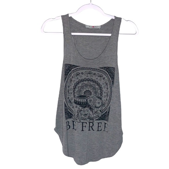 Kali Reve Los Angeles Gray Be Free Boho Graphic Tank Top Size Large - Picture 1 of 7